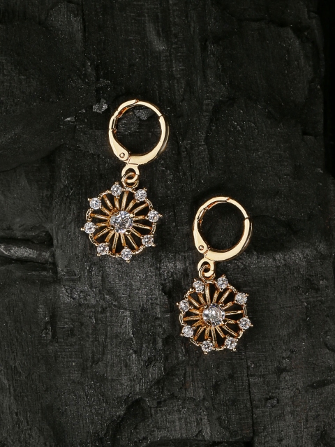 

Carlton London Gold-Plated CZ Stone-Studded Floral Hoop Earrings