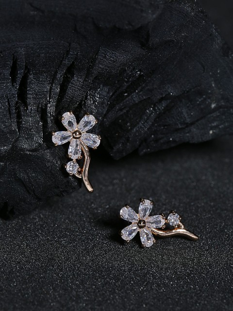 

Carlton London Gold-Plated Stone-Studded Floral Studs