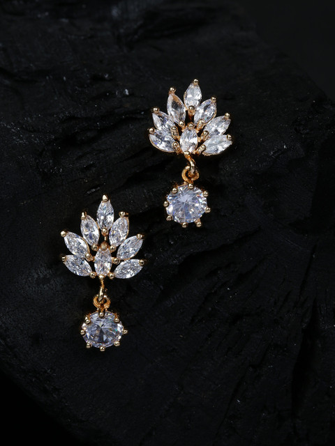 

Carlton London Gold Plated CZ Studded Leaf Shaped Drop Earrings