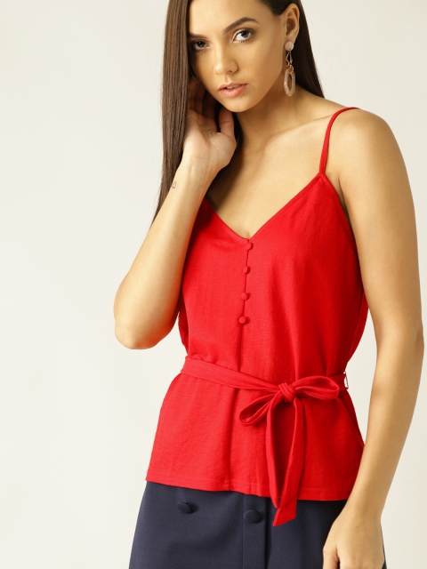 

MANGO Women Red Solid Cinched Waist Top