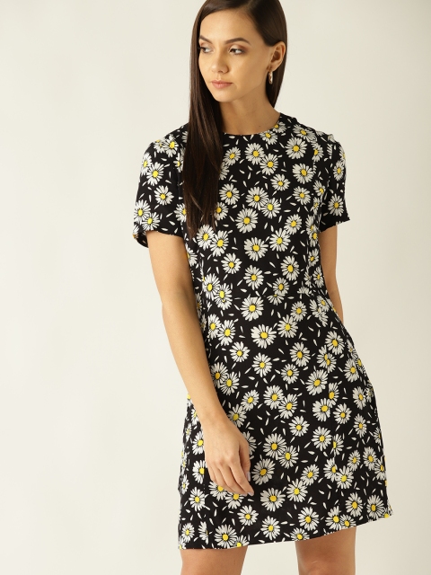 

MANGO Women Black & White Floral Print Shift Dress