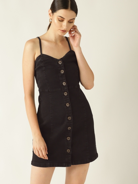 

MANGO Women Black Solid Denim Sheath Dress