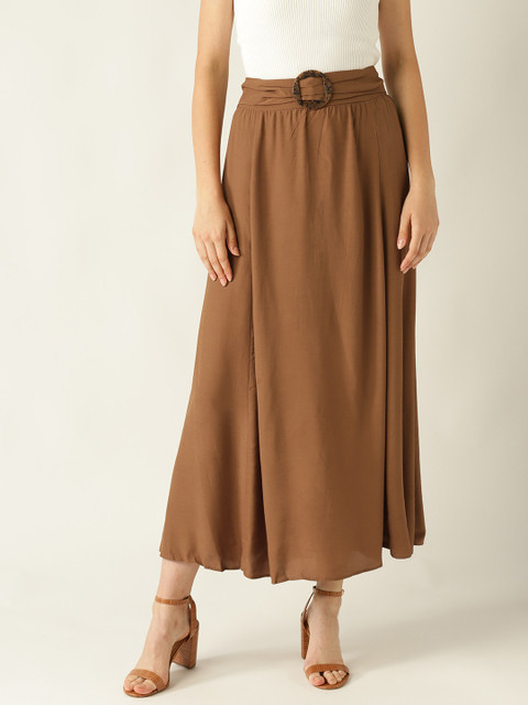 

MANGO Women Brown Solid Maxi Flared Skirt