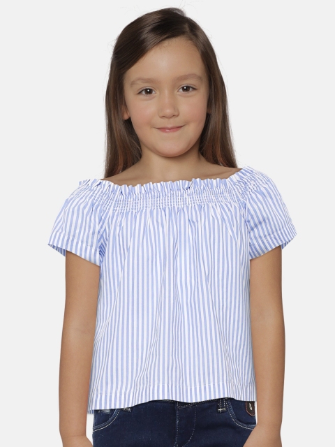 

Mango Kids Girls Blue & White Striped Bardot Top