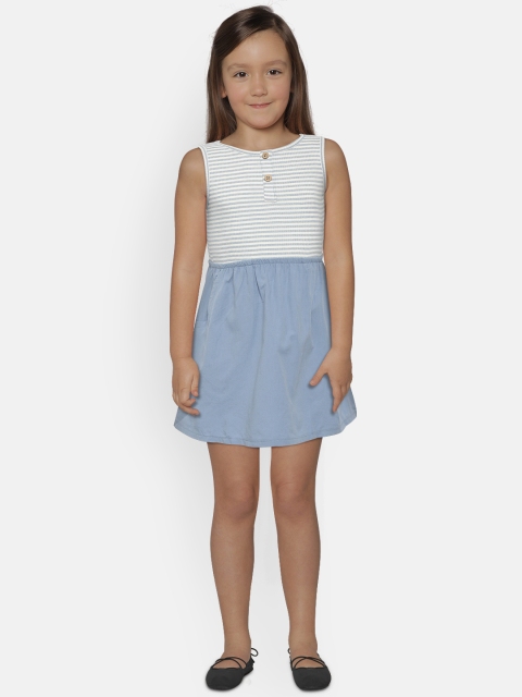 

Mango Kids Girls Blue & White Striped Fit & Flare Dress