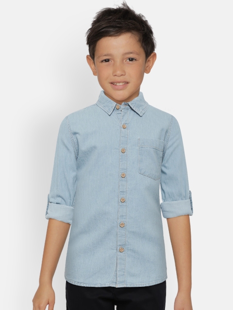

Mango Kids Boys Blue Solid Chambray Regular Fit Casual Shirt