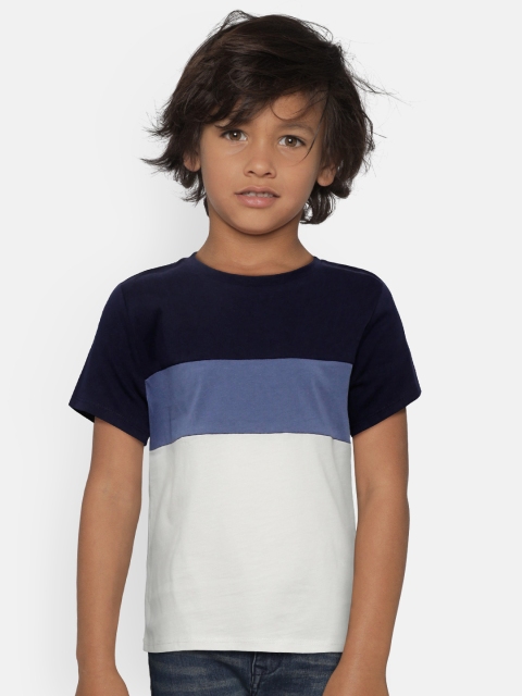 

Mango Kids Boys Blue & White Colourblocked Round Neck T-shirt