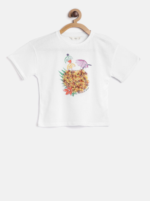 

Mango Kids Girls White Printed Round Neck T-shirt
