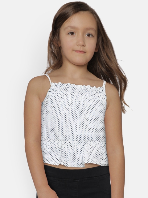

Mango Kids Girls White & Navy Blue Polka Dot Print A-Line Top