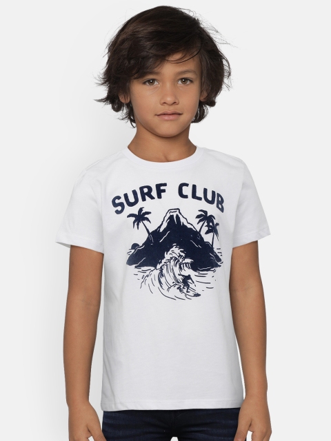 

Mango Kids Boys White & Navy Blue Printed Round Neck T-shirt