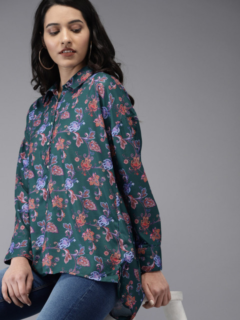 

Moda Rapido Women Teal Green Regular Fit Printed Casual Shirt