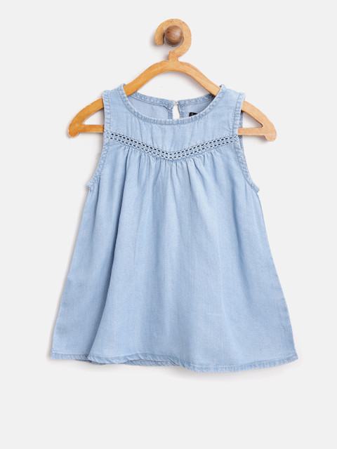 

Mango Kids Girls Blue Solid Chambray A-Line Top