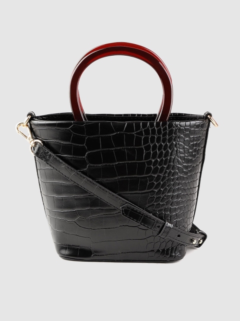 

MANGO Women Black Croc Textured Handheld Bag