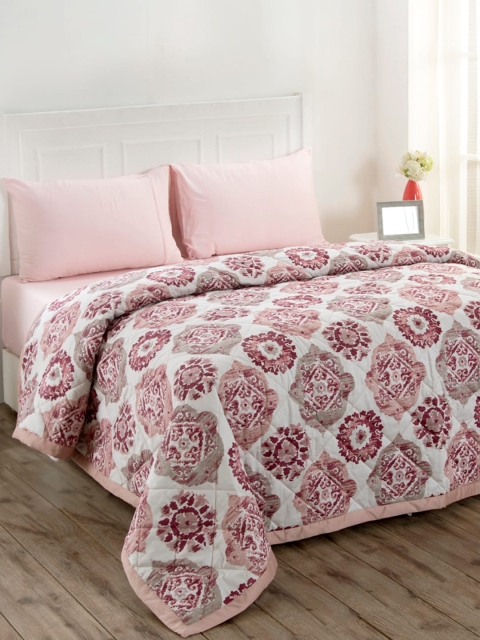 

MASPAR Pink Floral AC Room 110 GSM Double Bed Quilt