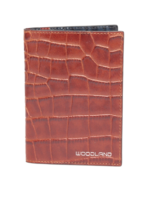 

Woodland Men Brown Corc-Textured Leather Passport Holder