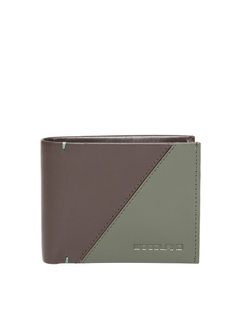 

Woodland Men Coffee Brown & Olive Green Colourblocked Two Fold Leather Wallet