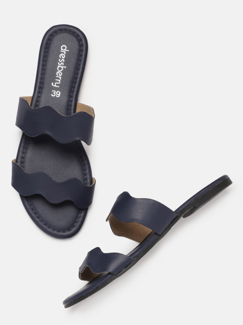 

DressBerry Women Navy Blue Solid Open Toe Flats