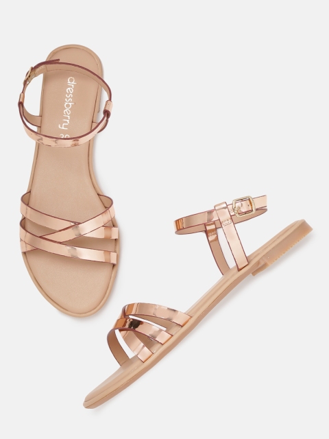 

DressBerry Women Rose Gold Solid Open Toe Flats