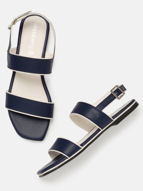 

DressBerry Women Navy Blue Solid Open Toe Flats