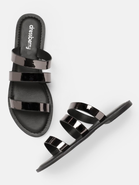 

DressBerry Women Gunmetal-Toned Solid Open Toe Flats, Metallic