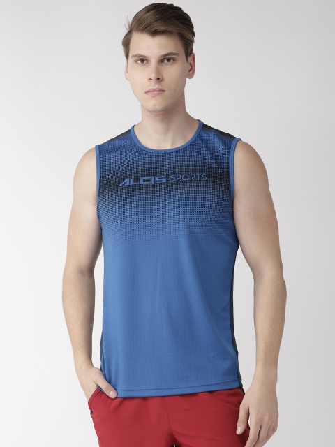 

Alcis Men Blue Printed Round Neck Training T-shirt