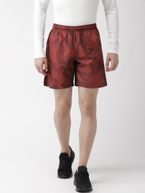 

Alcis Men Rust Red & Black Printed Slim Fit Sports Shorts