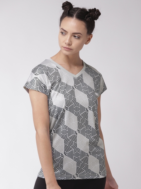 

Alcis Women Grey & Black Printed V-Neck T-shirt