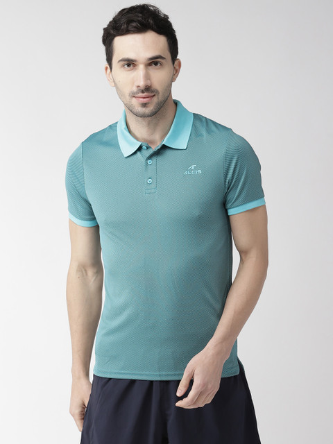 

Alcis Men Green & Black Self Design Polo Collar T-shirt