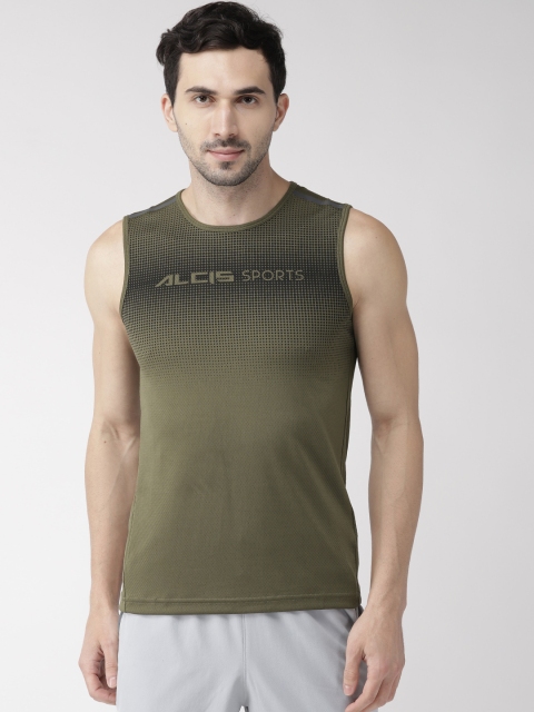 

Alcis Men Olive Green Printed Round Neck Training T-shirt