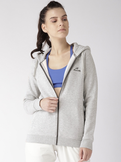 

Alcis Women Grey Melange Solid Hooded Sporty Jacket
