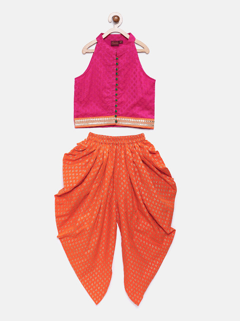 

Twisha Girls Fuchsia Pink & Orange Self Design Top with Dhoti Pants