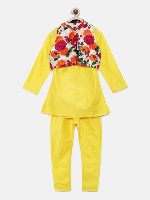 

Twisha Boys Yellow & White Solid Kurta with Pyjamas & Nehru Jacket