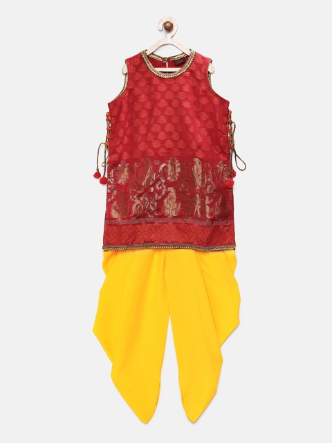 

Twisha Girls Red & Yellow Self Design Kurta with Dhoti Pants