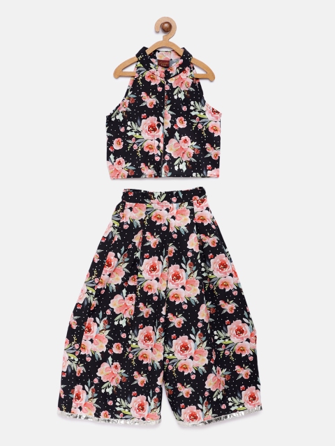 

Twisha Girls Black & Pink Floral Printed Top with Palazzos
