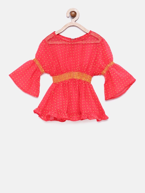 

Twisha Girls Coral Polka Dots Cinched Waist Top