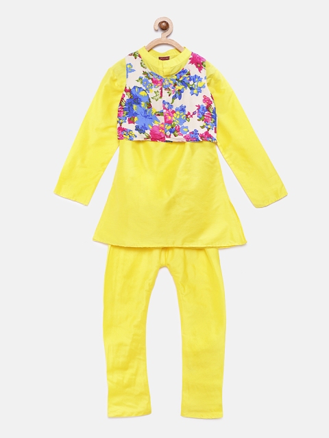 

Twisha Boys Yellow & White Solid Kurta with Pyjamas & Nehru Jacket