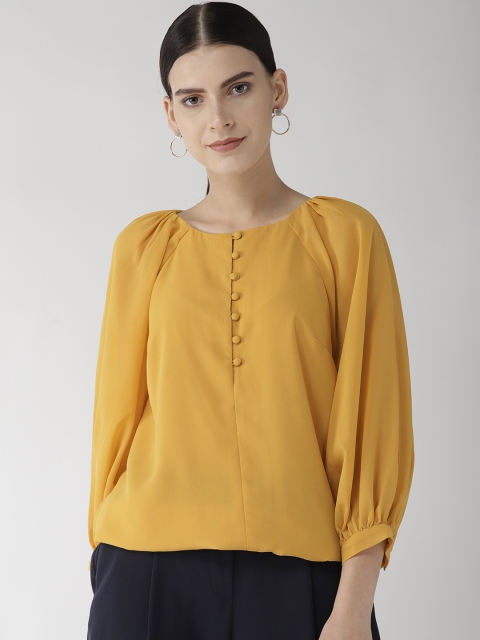 

QUIERO Women Mustard Yellow Solid Blouson Top