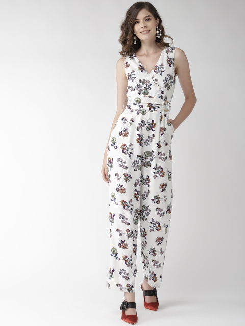 

QUIERO Women Off-White & Navy Blue Printed Basic Jumpsuit