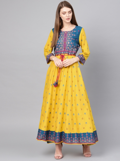

Shree Women Yellow & Blue Printed Maxi Dress