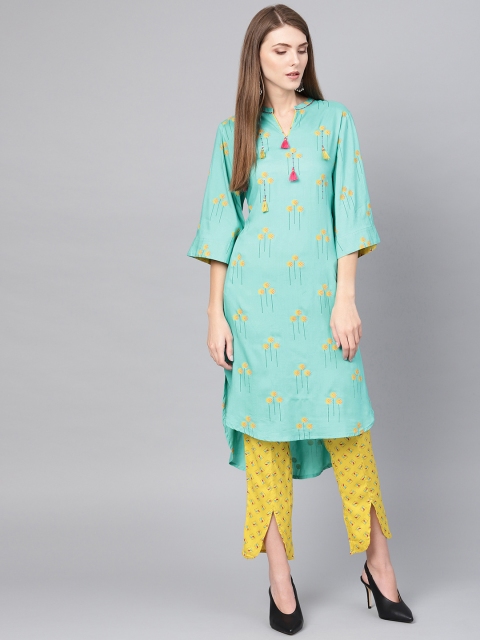 

Shree Women Blue & Yellow Printed Kurta with Trousers