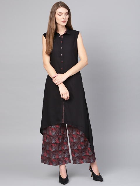 

Shree Women Black & Red Solid Kurta with Printed Palazzos