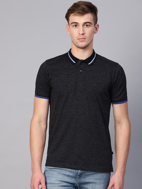 

Peter England Casuals Men Black & Grey Striped Polo Collar T-shirt