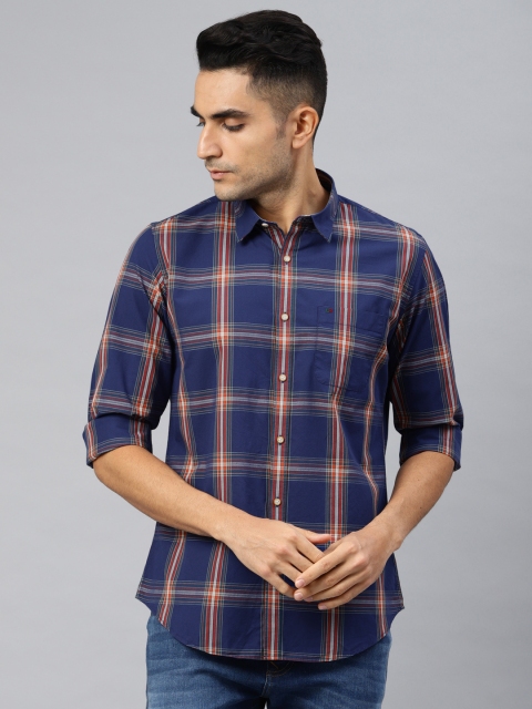 

Peter England Casuals Men Navy Blue & Red Slim Fit Checked Casual Shirt