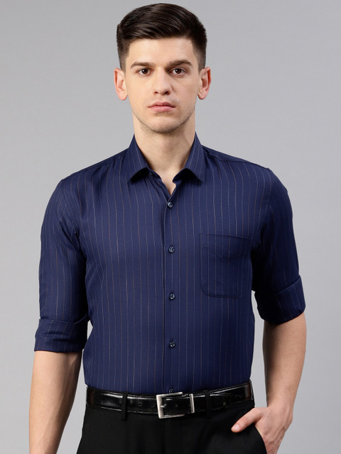 

Peter England Men Navy Blue Self Striped Slim Fit Formal Shirt