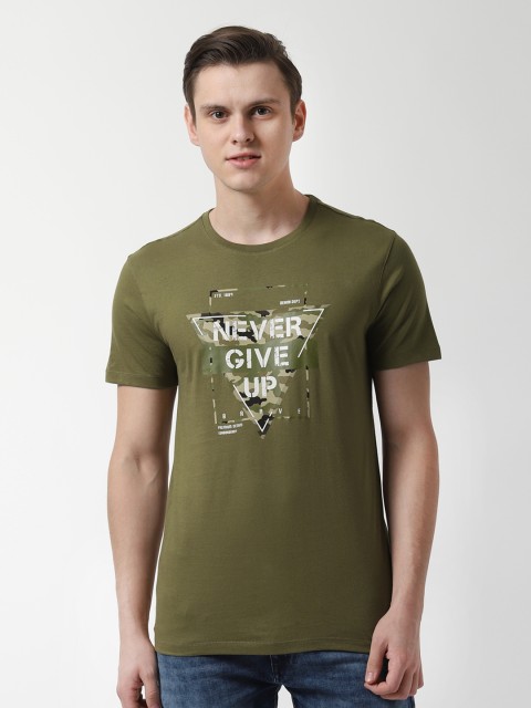 

Peter England Casuals Men Green Printed Round Neck T-shirt