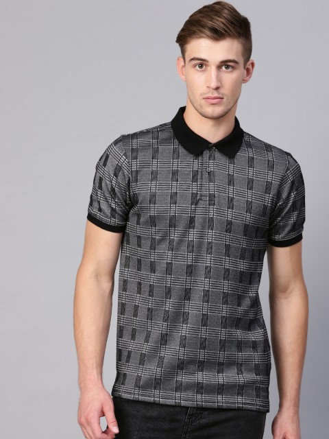 

Peter England Casuals Men Charcoal Grey & Black Self-Checked Polo Collar T-shirt