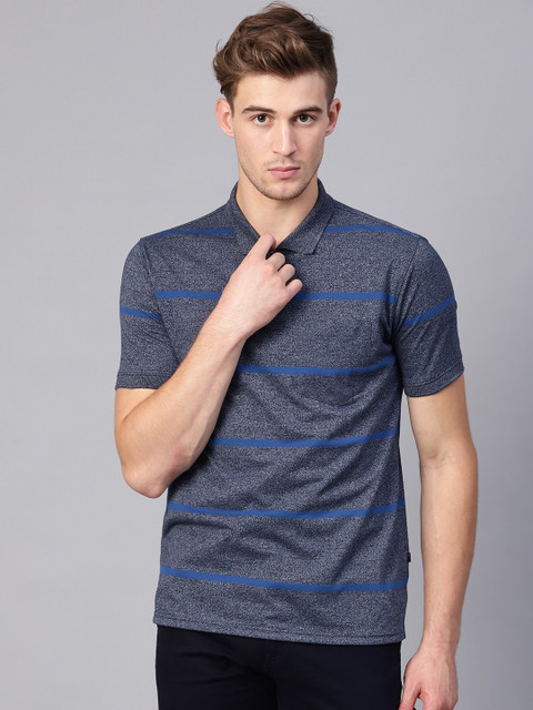 

Peter England Casuals Men Blue Striped Round Neck T-shirt