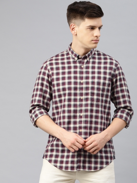 

Peter England Casuals Men Maroon & Cream-Coloured Slim Fit Checked Casual Shirt