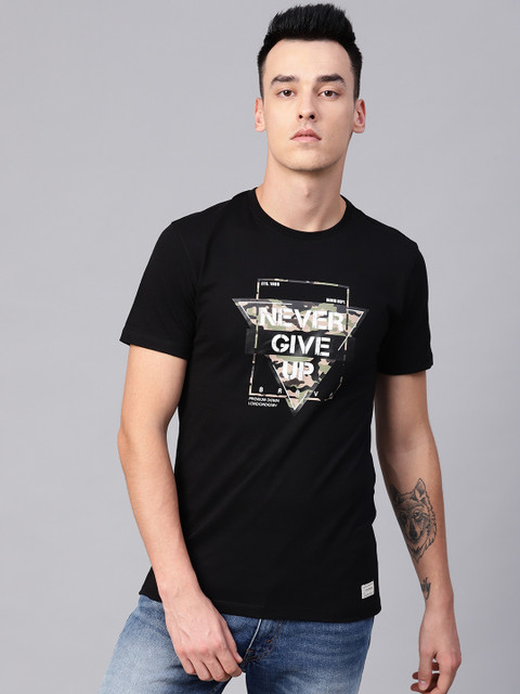 

Peter England Casuals Men Black Printed Round Neck T-shirt