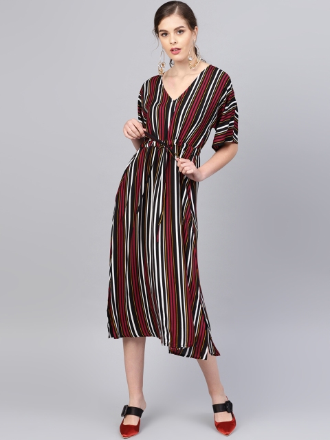 

Femella Women Black & Maroon Striped A-Line Dress